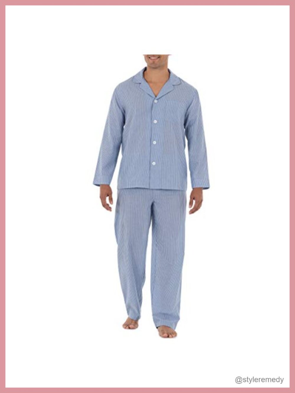 Men's Broadcloth Pajama Set Long Sleeve Button Front Sleepwear